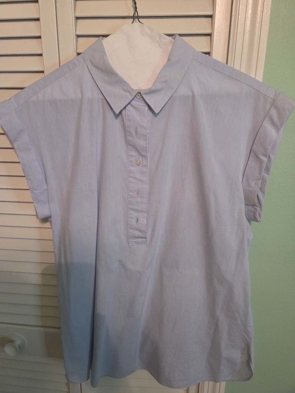 Ann Taylor Factory Light Blue Cap Sleeve Button Placket Shirt